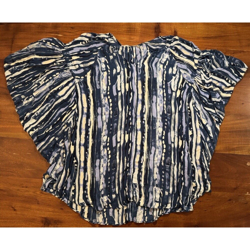 Free People Oversized Flutter Sleeve Tunic Top Blue Abstract Stripe Blouse Sz S